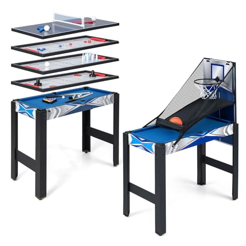 Giantex 6 in 1 Multi Game Table, Combo Game Table w/Basketball, Billiards, Ping Pong, Hockey, Shuffleboard, Bowling for Home, Game Room, Friends & Family, Combination Game Table Set for Adults Kids