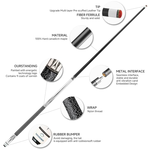 HomeSeason Pool Cue Stick 58" Billiard Cue Sticks Nylon Thread Grip Professional Low Deflection Pool Sticks - color: 20oz