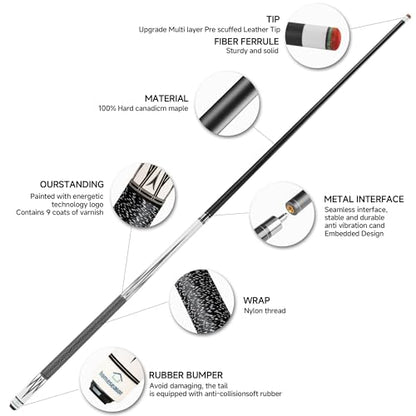 HomeSeason Pool Cue Stick 58" Billiard Cue Sticks Nylon Thread Grip Professional Low Deflection Pool Sticks - color: 20oz with bag