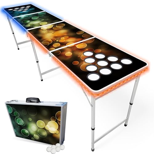 8-Foot Regulation Length Folding Table w/Optional Cup Holes, LED Lights, Custom Graphic (Choose Your Model) - color: Bubbles, style: w/ LED Lights & Cup Holes