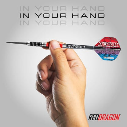 RED DRAGON Game On Professional Player Series Steel Tip Darts Set - Stainless Steel Darts with VRX Shafts & Flights - Available in Iceman, Coolhand & Snakebite Styles - style: Snakebite
