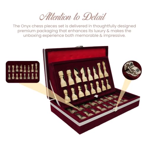 Handcrafted Premium Marble Chess Pieces Set – Elegant 32-Piece Replacement for 12-15 Inch Chess Boards Storage Box (Verona and Grey) - color: Verona and Grey