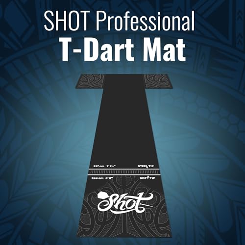 Shot! - T-Shape Rubber Darts Mat - Enhanced Floor Protection from Bounce-Outs - Heavy-Duty Rubber - Easy Set Up & Roll Up - Dart Board Floor Protector - Black