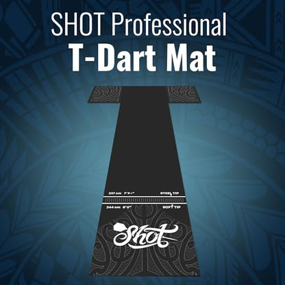 Shot! - T-Shape Rubber Darts Mat - Enhanced Floor Protection from Bounce-Outs - Heavy-Duty Rubber - Easy Set Up & Roll Up - Dart Board Floor Protector - Black