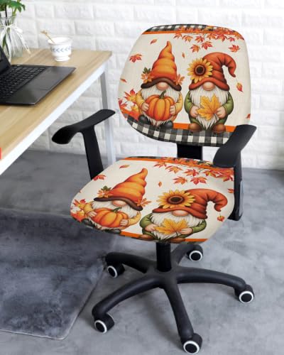 Savannan Office Chair Cover, Gnome Thanksgiving Maple Leaf Protective Stretch Elastic Universal Cover for Desk Task Chair,Computer Rotating Chair 1 Pcs Pastoral Buffalo Check