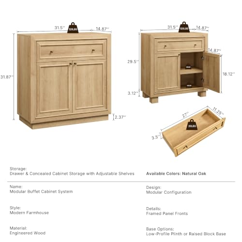ACCOHOHO Modern Farmhouse Buffet Cabinet, 126" Sideboard Credenza, Modular Storage Cabinet with Framed Panel Fronts, Adjustable Shelves & Dual Base Design, Natural Oak - color: Natural Oak, size: 4 Piece