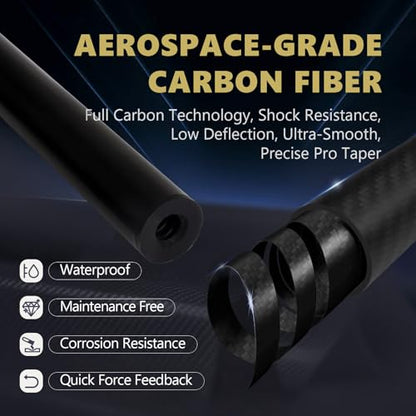 Carbon Fiber Pool Cue Stick, Low Deflection Pool Stick for Adults Professional Billiard Cue Stick, Full Carbon Pro Taper Shaft with Carbon Fiber Wrapped Butt, 12.5mm Tip 19oz, 58"