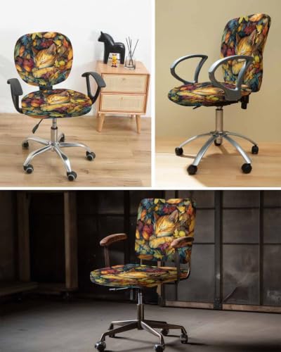 Savannan Office Chair Cover, Watercolor Pastoral Cat Protective Stretch Elastic Universal Cover for Desk Task Chair,Computer Rotating Chair 1 Pcs Autumn Maple Leaf