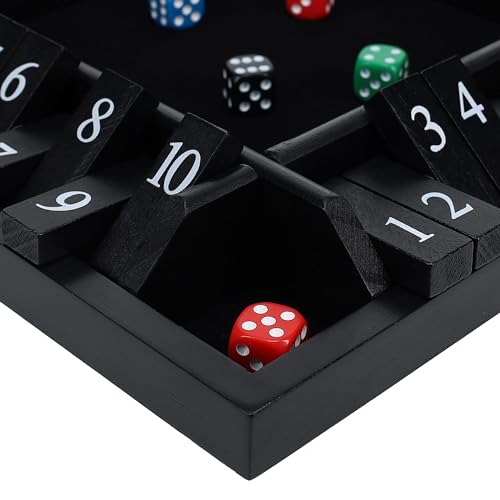 Pacific Shore Games Shut the Box Game 4 Player, Black Stained Wood, Dice Games, Wooden Board Games for Adults, 10 Number Tiles, 12 inch Board - color: Black