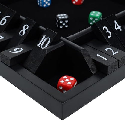 Pacific Shore Games Shut the Box Game 4 Player, Black Stained Wood, Dice Games, Wooden Board Games for Adults, 10 Number Tiles, 12 inch Board - color: Black