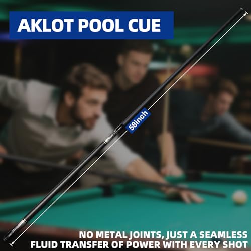 AKLOT Fiberglass Graphite Composite 2 Billiard Pool Cue Sticks 20oz 58inch 13 MM Cue Tip One-Piece Pool Cue Low-Deflection Billiard Cue for Home & Bar Play