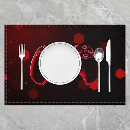 Erosebridal Boys Gaming 4 PCS of Placemats 12x18 Joystick Place Mat for Dining Table Lights Modern Neon 3D Spots Non Slip Table Mats Geometric Red Gamer Hexagon - color: Red
