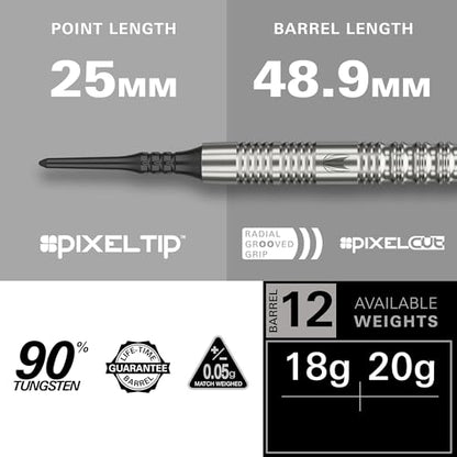 Target Darts Hydro Soft Tip Dart Set (Barrel 12), 18G/20G | 90% Tungsten Darts, Pro Ultra No.6 Flights, Pro Grip Tag Shafts, Pixel Tips | Professional Dart Sets