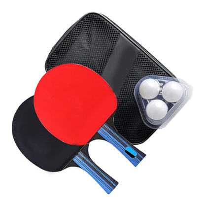 Pingpong Paddle Set for Outdoor Playing with Flared Handle for Better Grip High-Grade Rubber Table Tennis Rackets Short Handle Bats and Balls Included for Beginners and Experts