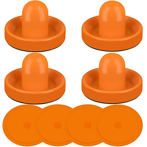 ONE250 Air Hockey Pushers and Red Air Hockey Pucks, Goal Handles Paddles Replacement Accessories for Game Tables (4 Striker, 4 Puck Pack) - color: Orange