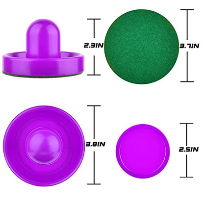 Air Hockey Pushers and Pucks - Air Hockey Paddles and Goal Handles Replacement Accessories for Game Tables (4 Pushers, 8 Pucks) - color: Yellow&Purple
