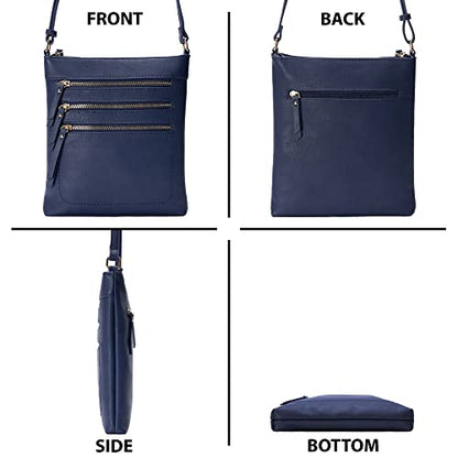 Solene Crossbody Bag Functional Multi Pocket Messenger Purse Top Zip Closure Shoulder Handbag With Adjustable Strap - color: Navy