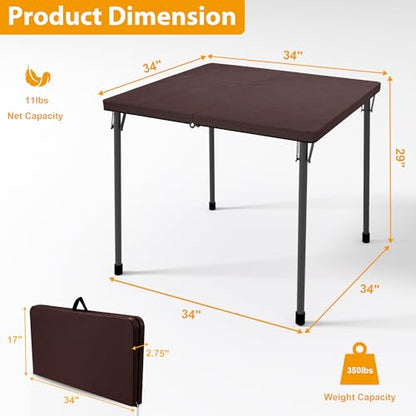 Kasunpul 34" Folding Table, Portable Square Folding Card Table with Collapsible Legs & Carrying Handle, Plastic Tables for Camping,Picnic, Office, Party, Brown - color: Brown