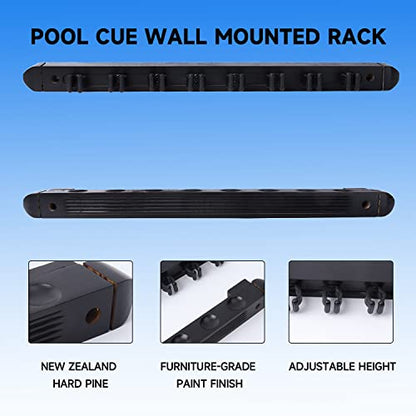 GSE Games & Sports Expert 2-Piece 6/8/12 Billiard Pool Cue Rack Wall Mounted Holders, Billiard Cue Sticks Wall Rack Set - style: 8 Cue - Black