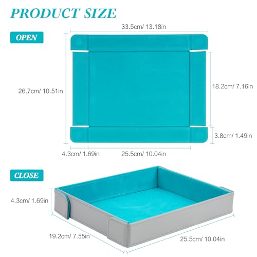PU Leather Dice Tray Magnetic Folding Dice Rolling Mat with Felt Lining for Dice Games Portable Tabletop Board Games Tray, Grey and Blue - color: Grey&blue