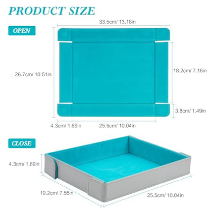 PU Leather Dice Tray Magnetic Folding Dice Rolling Mat with Felt Lining for Dice Games Portable Tabletop Board Games Tray, Grey and Blue - color: Grey&blue