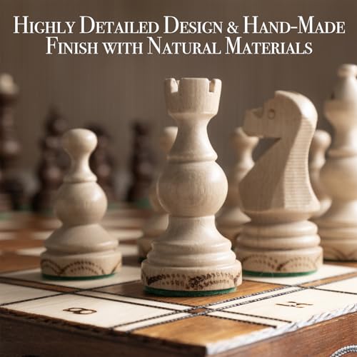 Wegiel Legate Luxury Wooden Chess Set for Adults and Kids - 18 Inch Handcrafted from Premium Beech and Birch Wood - Unique Folding Design with Chess Piece Storage - color: Legate