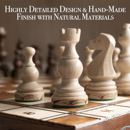 Wegiel Legate Luxury Wooden Chess Set for Adults and Kids - 18 Inch Handcrafted from Premium Beech and Birch Wood - Unique Folding Design with Chess Piece Storage - color: Legate