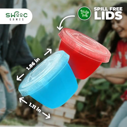 SWOOC Games – 105 Extra/Replacement Gelatin Shot Cups & Lids for Giant Tower Party Game – Clear Plastic & Leak Proof - Perfect Size for Hidden Shot Blocks - Tipsy Topple Game for Adults - Block Games - style: Xtra Cups Only - 105pc