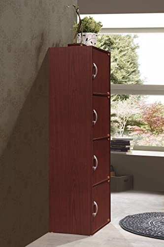 HODEDAH IMPORT 4-Shelf Bookcase Cabinet, Mahogany - color: Mahogany