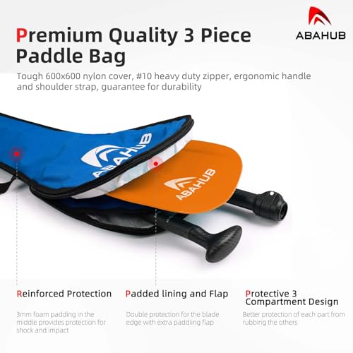 Abahub 1 x 3 Section Carbon Fiber SUP Paddle, Adjustable 67''-86'' Stand Up Paddle Lightweight Carbon Shaft, Black/Blue/Yellow/Green/Orange/Red Plastic Blade + Paddle Bag - color: Orange-SUP Paddle