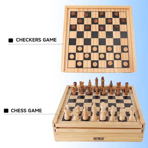 GSE Games & Sports Expert Wooden 9-in-1 Chess, Checkers, Backgammon, Dominoes, Chinese Checkers, Tic-Tac-Toe, Ludo, Playing Cards & Poker Dice Game Combo Set