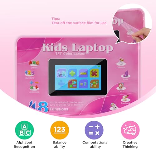 Kids Laptop, Educational Color Screen Laptop with 48 Learning Modes, Laptop for Kids Ages 5+ - style: PINK