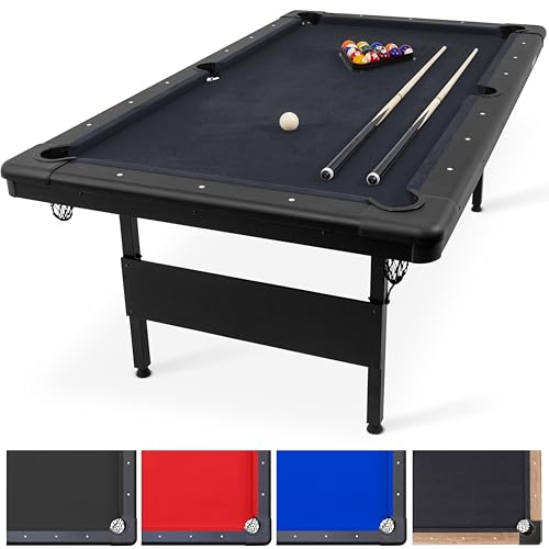 GoSports 6, 7, or 8 ft Billiards Tables - No Assembly, Choose Your Color - Portable Pool Table Includes Full Set of Balls, 2 Cue Sticks, Chalk and Felt Brush - style: 7ft Black