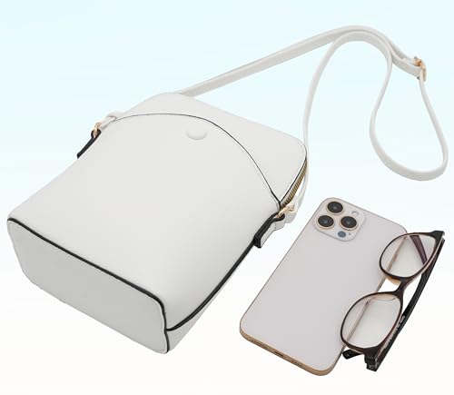 Solene Small Crossbody Bag with Gold Hardware, Mini Shoulder Purse with Adjustable Strap - color: White