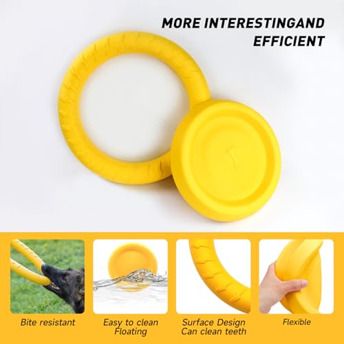 WishLotus Dog Ring Toy and Flying Disc, Interactive Floating Dog Toys Set for Outdoor, Training and Teeth Cleaning Chewers Fetch Toys for Large Dogs (Yellow) - color: Yellow
