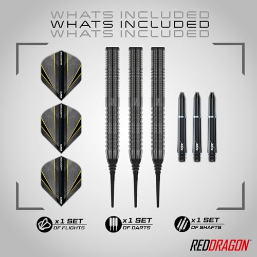 RED DRAGON Darts – Seren Onyx Series - 90% Tungsten Professional Soft tip Darts Set with Dart Flights and Dart Shafts (Stems) - Available in Four Styles - style: Seren 1