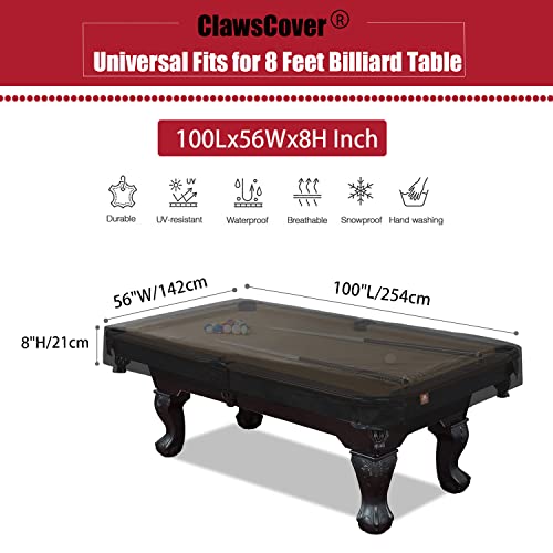 Pool Table Cover 8 Feet,Durable Oxford Cloth,Fixed Straps,100Lx56Wx8H Inch | 8ft Billiard Table Covers Waterproof Outdoor,Rain Dust Sun Protection 8 Foot Pooltable Snooker Table Covers,Storage Bag