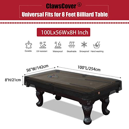 Pool Table Cover 8 Feet,Durable Oxford Cloth,Fixed Straps,100Lx56Wx8H Inch | 8ft Billiard Table Covers Waterproof Outdoor,Rain Dust Sun Protection 8 Foot Pooltable Snooker Table Covers,Storage Bag