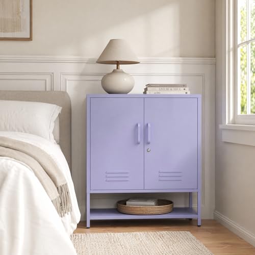 Lockable Metal Shoe Cabinet,Heavy Duty Storage Cabinet with 1 Adjustable Shelves,Purple Metal Storage Cabinet for Home,Entrance,Living Room,Bathroom 33" H X 29.5" W X 13.8" D - color: Purple, style: 33 “H-Cabinet-XG