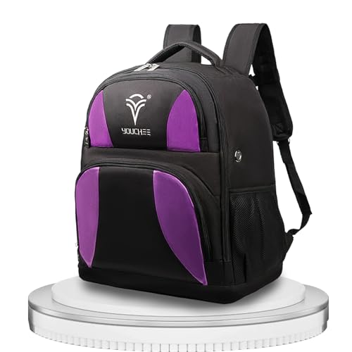 2 Ball Bowling Backpack, Holds Two Bowling Balls & Bowling Shoes Up to Men’s Size 15, Durable Bowling Bag with Multiple Accessory Pockets for Practice & League Play - color: Purple