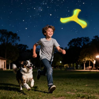 2 PCS Pet Dog Luminous Boomerangs | Easy to Throw Boomerang for Adults and Kids, Doggy Outdoor Toy Flying Glow in The Dark, Blue and Yellow, 2 Pieces - color: Blue and Yellow