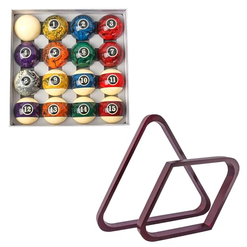 GSE Games & Sports Expert 8-Ball Triangle & 9-Ball Diamond Pool Ball Racks with 2-1/4" Standard Pool Balls, Billiard Balls and Racks Set, Pool Table Accessories (Several Colors Available) - color: Dark Marble Style Balls, style: Mahogany Racks