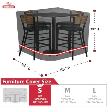 Turtle Life Patio Furniture Sets Cover, Heavy Duty Square Durable Waterproof Outdoor UV Resistant Anti-Fading Dining Table Chairs Furniture Cover, Black, 63"L x 63"W x 29"H - size: 63"L x 63"W x 29"H