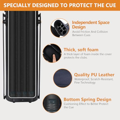 2x4 Pool Cue Case, Hard Pool Cue Case, Billiard Cue Case with Stand, Billiards Accessories Holds 2 Cue Butt and 4 Cue Shafts - color: Black+blue