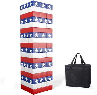 Nattork Giant Tumbling Tower (Stack from 1.77Ft to 4+ Ft), Wood Stacking Giant Blocks Game| Made from Premium Pine Wood| Ideal for Family, 54PCS Stars - color: National Flag