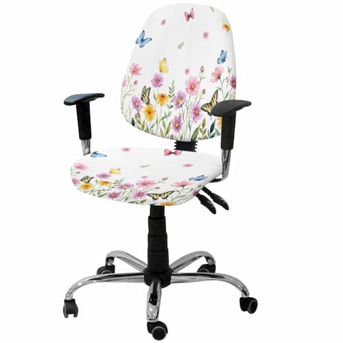 Savannan Office Chair Cover, Summer Flower Colorful Butterflies Protective Stretch Elastic Universal Cover for Desk Task Chair,Computer Rotating Chair 1 Pcs Watercolor Wildflowers
