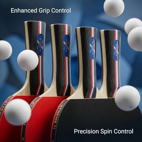 Pro Table Tennis Set, Retractable Net, Balls and Carry Case for Home, Office, Travel, Recreational, Professional Play - 4 Advanced Grade Paddles ITTF Certified Rubber & 6 Tennis Balls | ITTF Certified Rubber on the Paddle