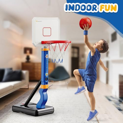 Toddler Basketball Hoop, Adjustable Height 2.3-4.5ft Baby Basketball Goal Set with 4 Balls & Pump, Backyard Poolside Basketball Toy for Boys & Girls Birthday Gift, Blue