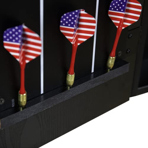 DMI Americana Dartboard Cabinet Set with 18-Inch Paper Dartboard, Reversible Baseball Game, Built-in Cricket Scoring, Darts, Chalk & Mounting Hardware – Classic Black Finish