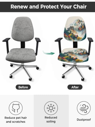 Savannan Office Chair Cover, Vintage Autumn Forest Tree on Linen Protective Stretch Elastic Universal Cover for Desk Task Chair,Computer Rotating Chair 1 Pcs Rustic Mountain Scenic